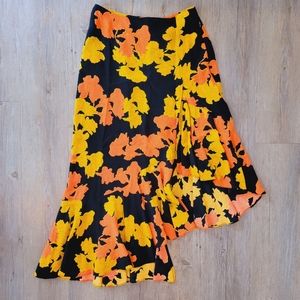 Topshop Asymmetrical floral orange & yellow black skirt size 4